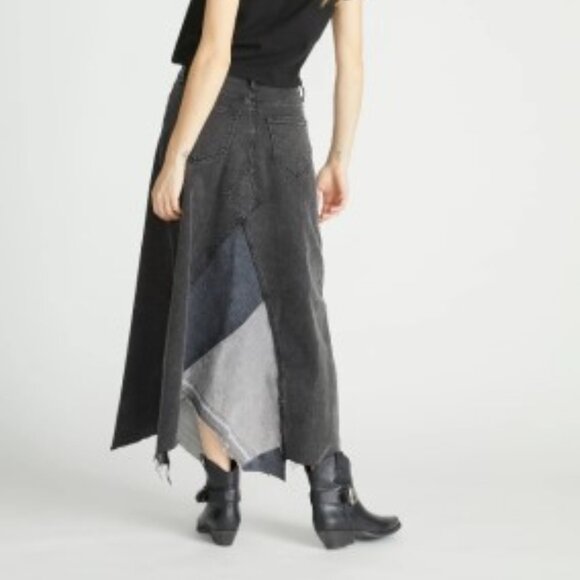 Free People Driftwood Katie Midi Maxi Skirt Denim Black Gray Frayed in Size 28 - Picture 2 of 14